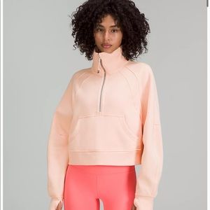 Scuba Oversized Funnel Neck Half-Zip in Peach Satin